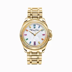 Cheap Damenuhr Divine Rainbow mit bunten Steinen gelbgoldfarben Damen Uhren|Damenuhren